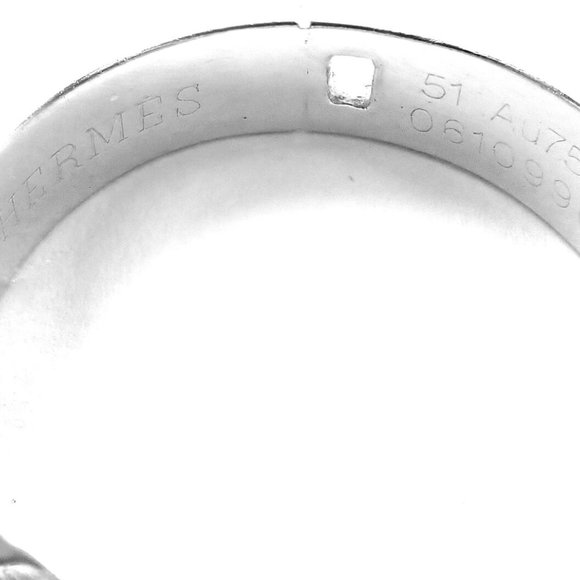 Authentic! Hermes 18k White Gold Diamond H Band Ring - Picture 7 of 8